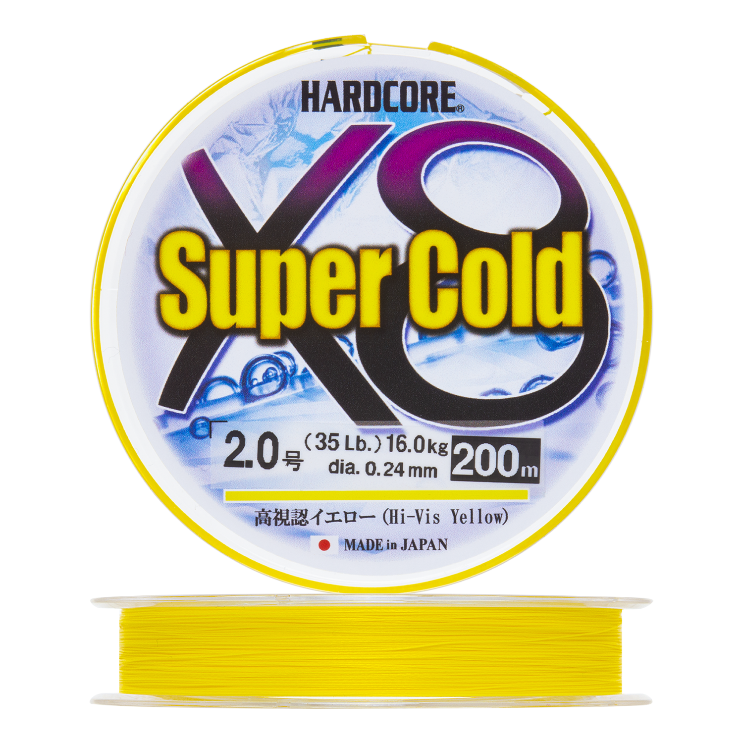Шнур плетеный Duel Hardcore Super Cold X8 #2,0 0,24мм 200м (hi-vis yellow)